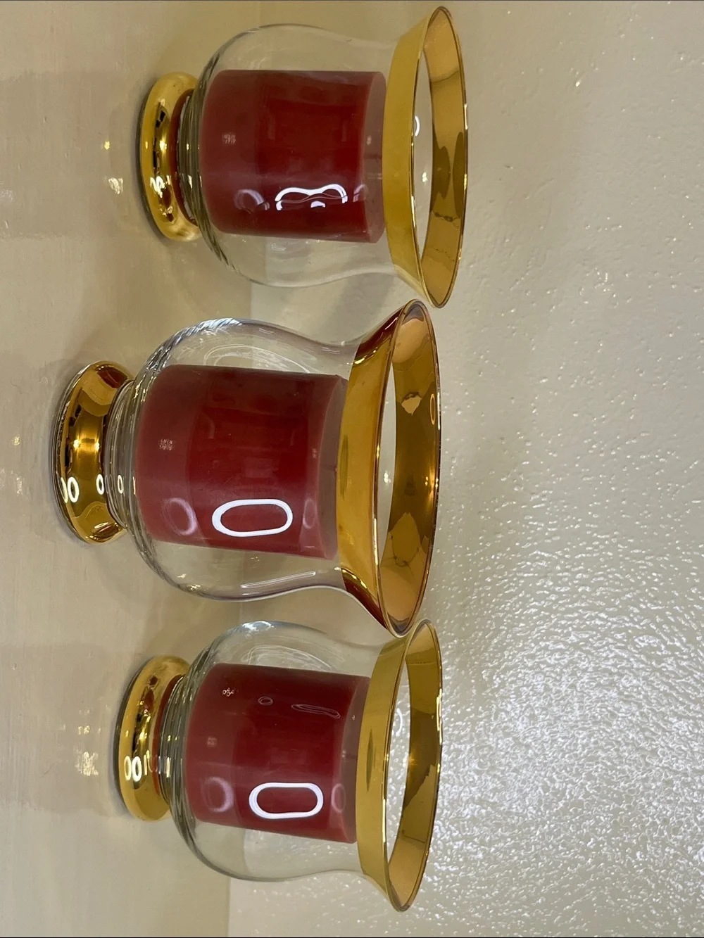Vintage Crate & Barrel Minuet Hurricane Candle Holders - Set of 3 - Gold Rimmed